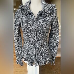 Helium Wool blend fringe Zipper Sweater With Hood